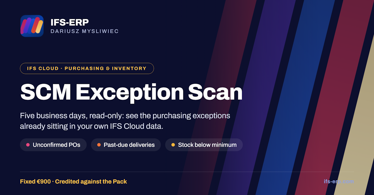 A five-day, read-only scan that shows the purchasing exceptions already sitting in your IFS Cloud. No emails, no trace in IFS.