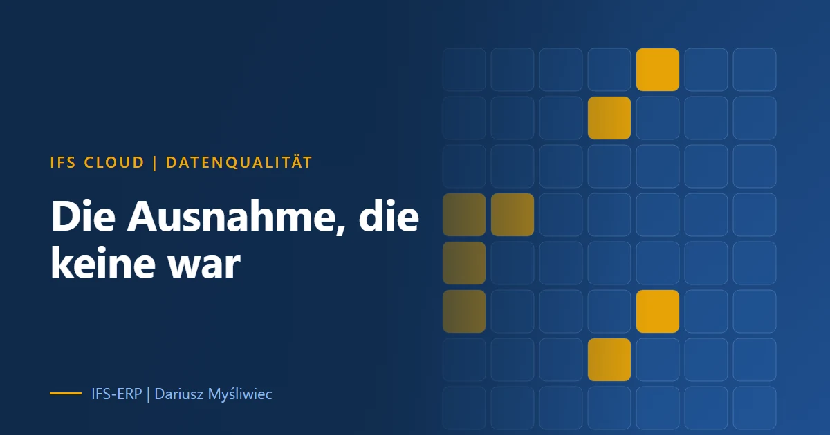 Illustration zu veralteten Statusdaten und Fehlalarmen in IFS Cloud auf dunkelblauem Grund