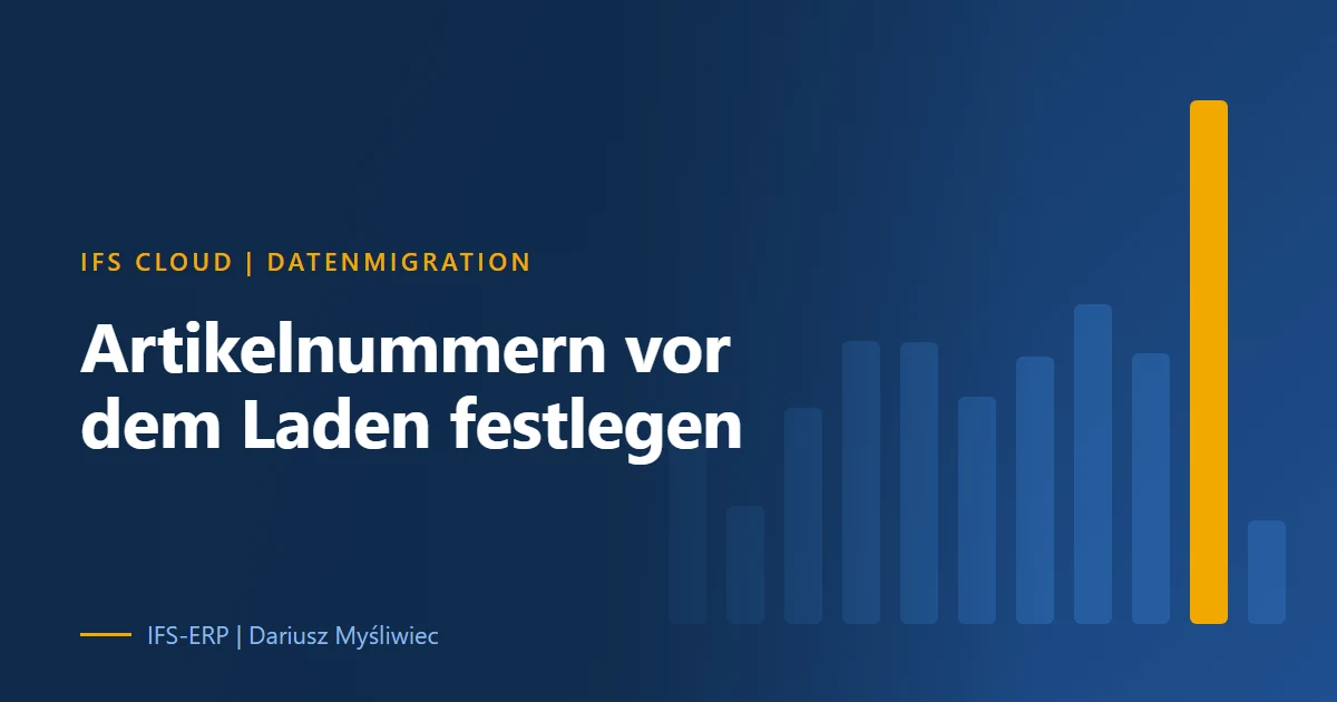 Abstrakte Illustration auf marineblauem Grund mit der Überschrift „Artikelnummern vor dem Laden festlegen“