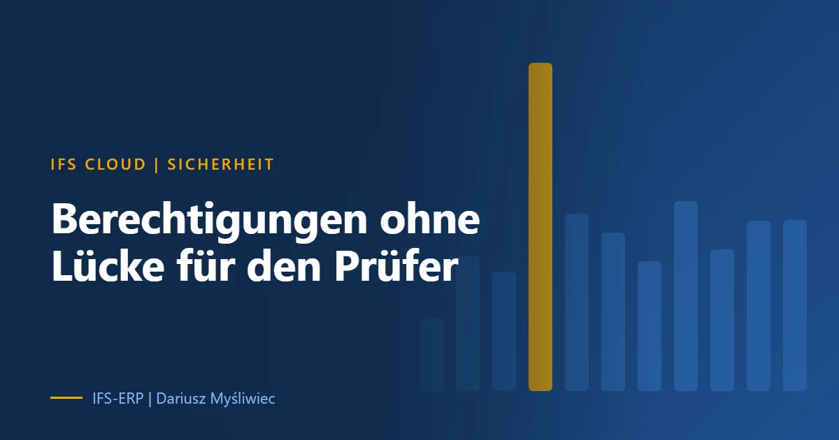 Abstrakte Illustration auf dunkelblauem Grund mit dem Titel: RBAC und Funktionstrennung in IFS Cloud