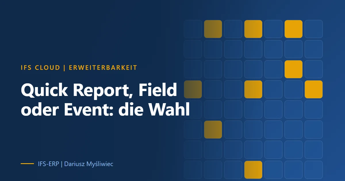 Abstrakte Grafik auf dunkelblauem Grund mit dem Artikeltitel: Quick Report, Custom Field oder Custom Event, die Wahl