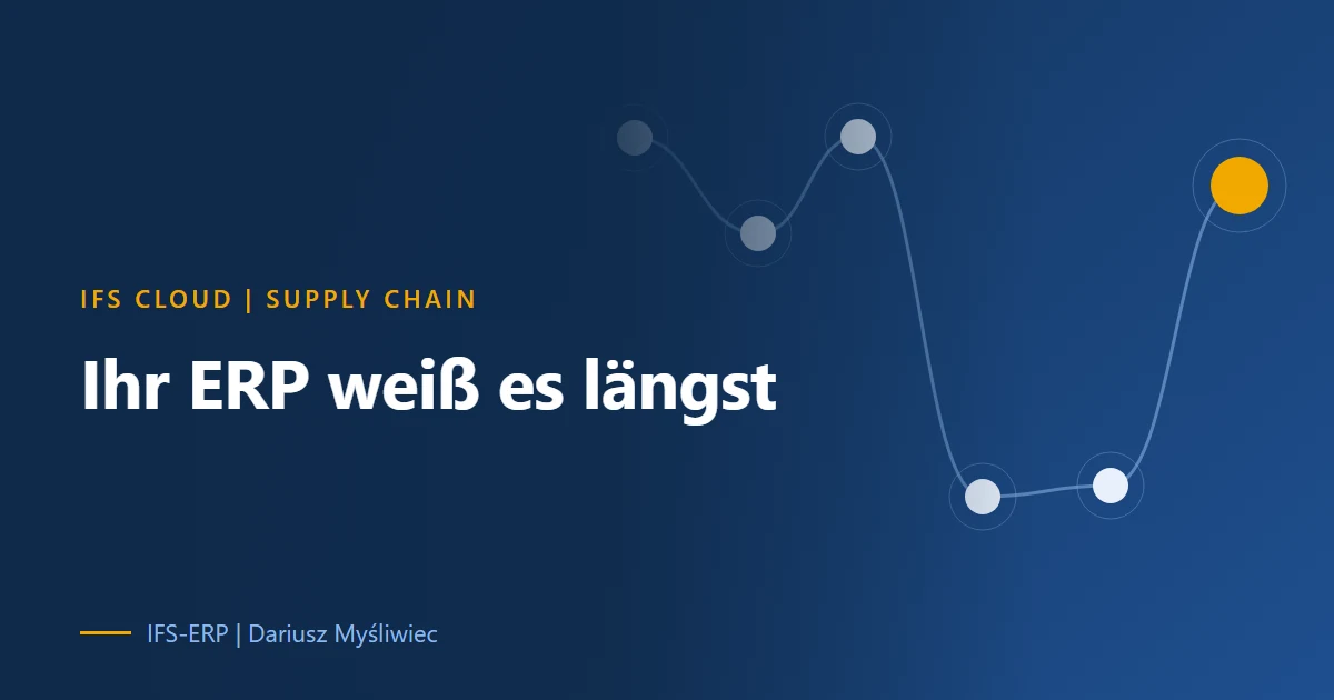 Datensatz in IFS Cloud und die Strecke bis zur verantwortlichen Person, dargestellt auf dunkelblauem Grund